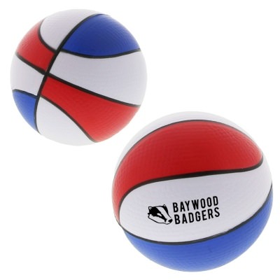Patriotic foam stress ball with a custom logo.