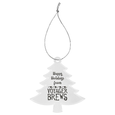 Clear acrylic ornament with a personalized logo