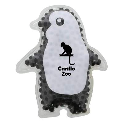 Plastic black hot and cold pack with a personalized logo.