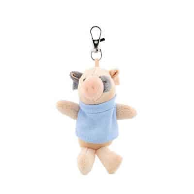 Plush and cotton light blue wild bunch key tag pig blank.