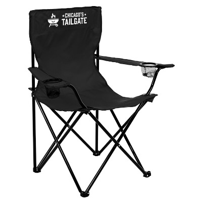 Black polyester chair with a personalized logo.
