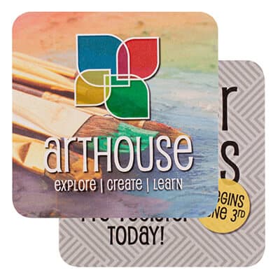 High quantity square pulpboard branded coaster.
