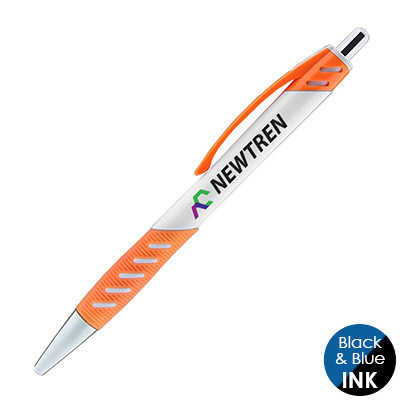 Full-color plastic pen with custom logo.
