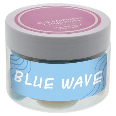 Clear plastic jar with a personalized logo.