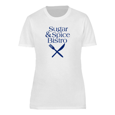 White imprinted custom short sleeve shirt.