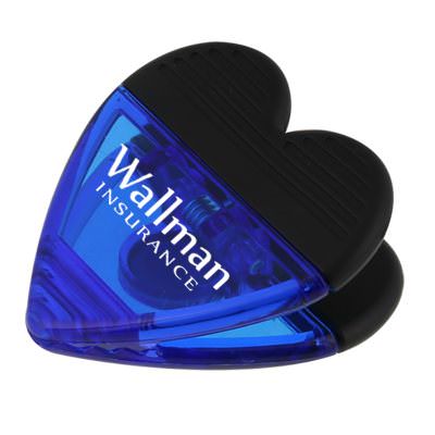Plastic translucent blue heart magnet chip clip custom printed.