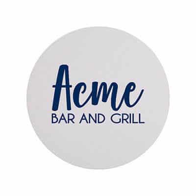 Pulpboard natural round coaster with personalized imprint.