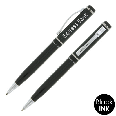 Black custom imprinted writing set.
