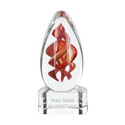 Glass award with custom laser engraved imprint.