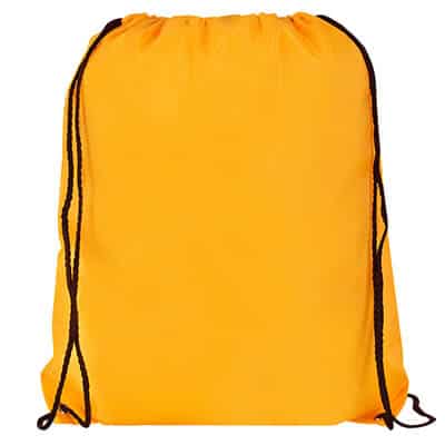 Blank polyester athletic yellow drawstring bag.