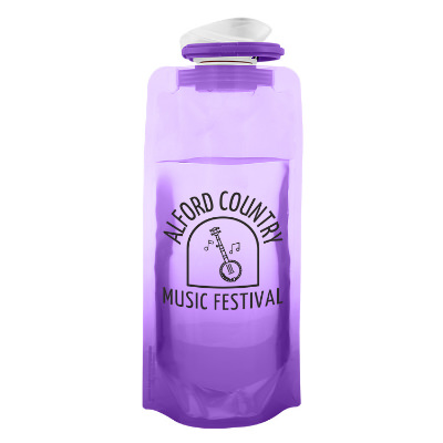 Purple drink pouch with custom logo.