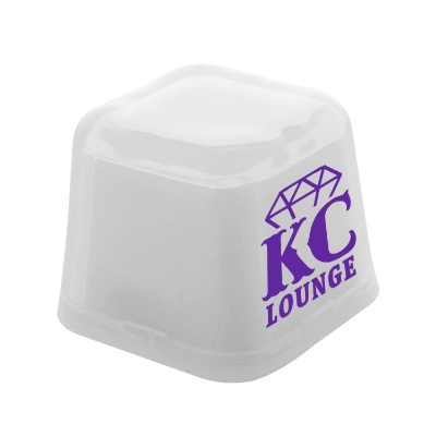 Light up ice cube with custom logo.