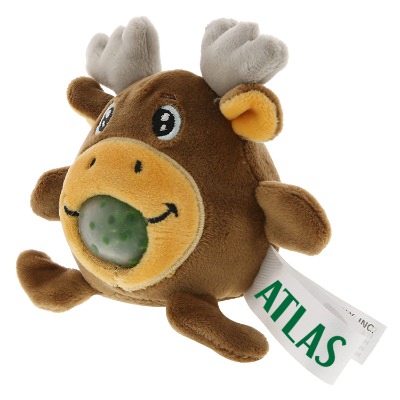 Brown foam stress ball with a branded imprint.