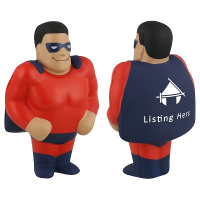 Foam hero stress reliever with imprinted logo.