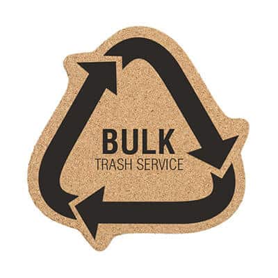 5 inch cork recycle symbol coaster with promotional logo.