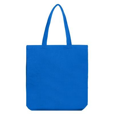 Blank royal blue cotton tote bag with self-fabric handles.