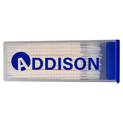 Blue plastic custom flossing brush.