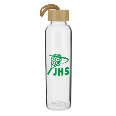 Glass water bottle with custom logo in 18 oz.