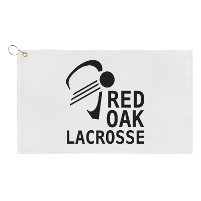 White golf towel with custom imprint.