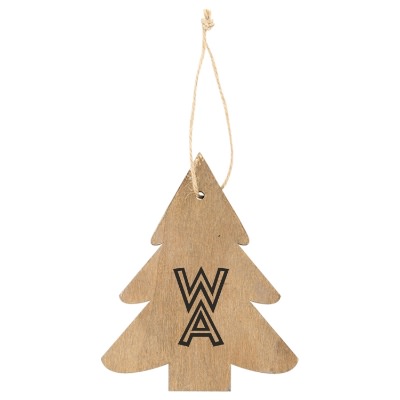 Wood fiberboard ornament with a branded logo