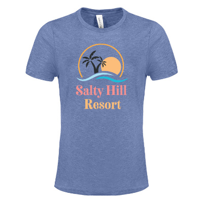 Blue triblend tee with custom full color logo.