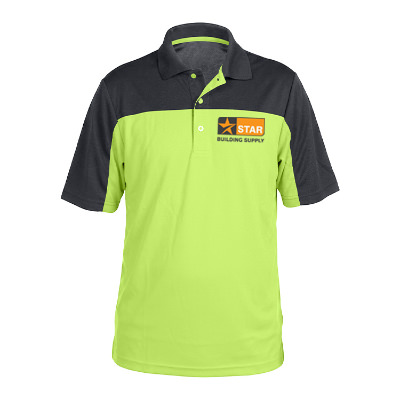 Full color personalized safety yellow with carbon men's performance polo