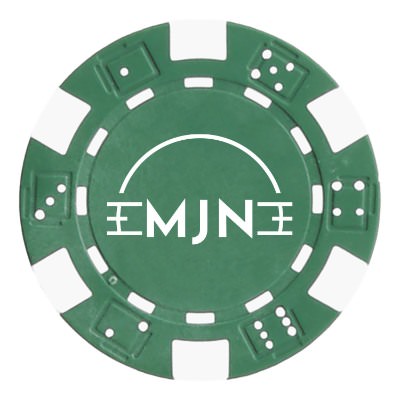 Green clay poker chip with a custom logo.