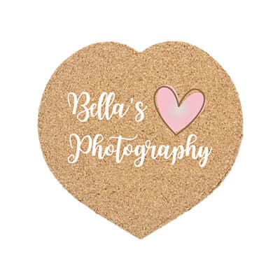4 inch cork heart coaster with customized full color brand.