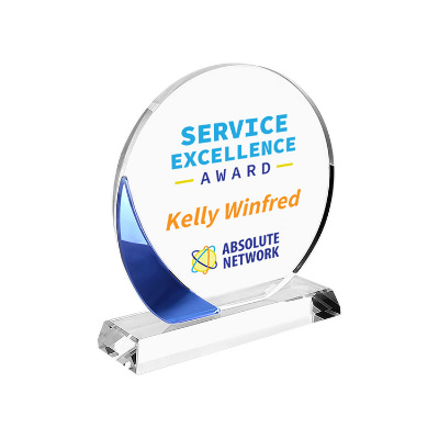 Crystal award with custom full color imprint.