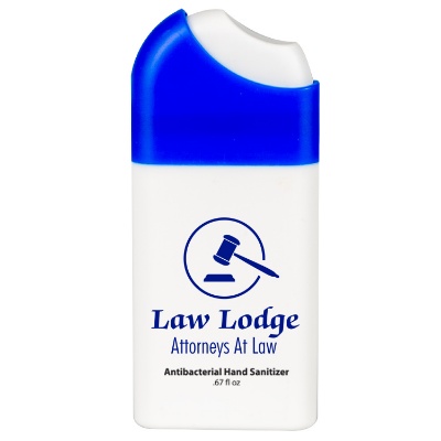 Plastic .67 ounce blue misting spray hand sanitizer with custom logo.