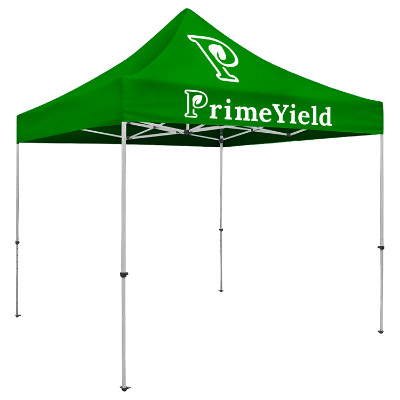 Green 10-ft. tent with custom imprint.