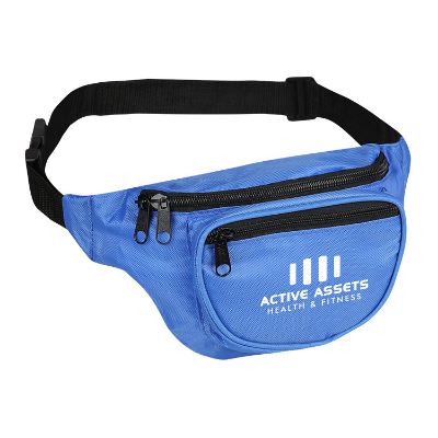 Royal blue printed zippered pocket fanny pack.