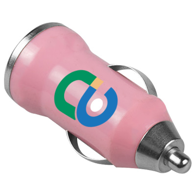 Plastic and stainless steel usb car adapter with full color imprint.