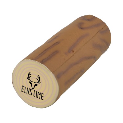 Brown foam stress ball with a branded imprint.