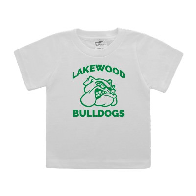 Personlized white infant tee with logo.