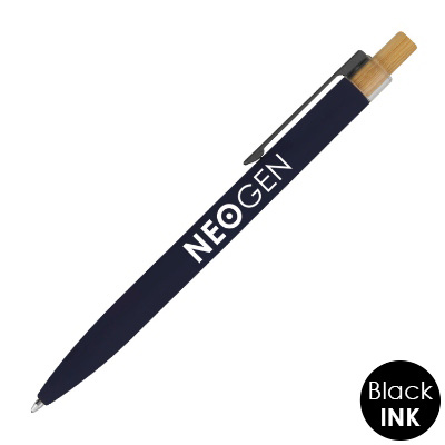 Navy Blue aluminum pen with a personalized logo.