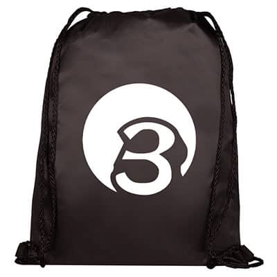 Polyester black cooler drawstring with custom imprinting.