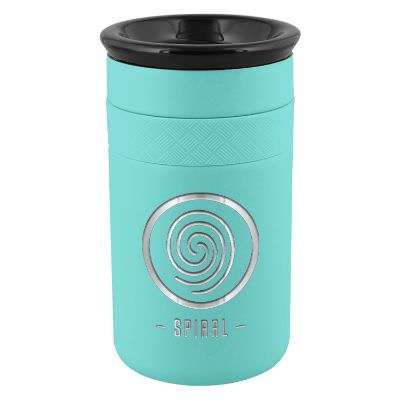 Robins Egg Blue tumbler with engraved logo.