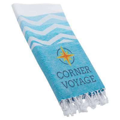 Embroidered aegean peshtemal beach towel with branded logo