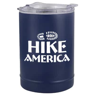 Copper blue tumbler with custom imprint in 11 ounces.