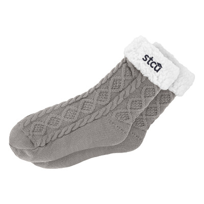 Gray sock with embroidered logo.