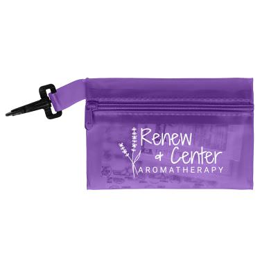 Purple vinyl first aid kit with a branded logo.