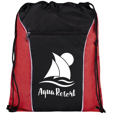 Polyester orange vertical sports bag with branded imprint.