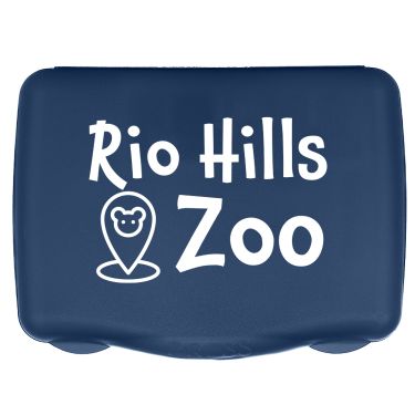 Plastic dark blue first aid kit with a custom imprint.