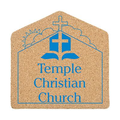Cork 5 inches church coaster with logo.