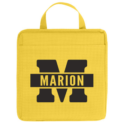 Yellow polypropylene seat cushion with a custom imprint.