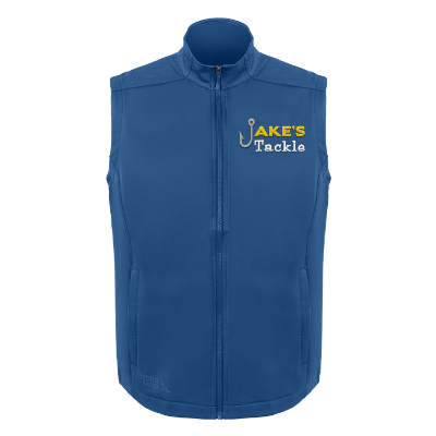Blue vest with custom embroidered logo.