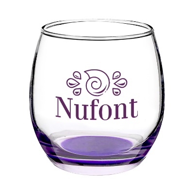 Purple wine glass with custom logo.