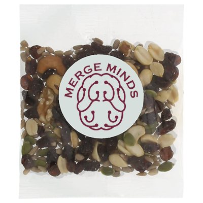 2 oz. clear handfuls raisin nut trail mix imprint.