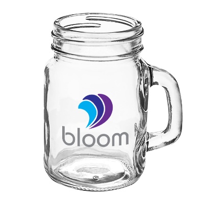 Clear mason jar with full color logo.